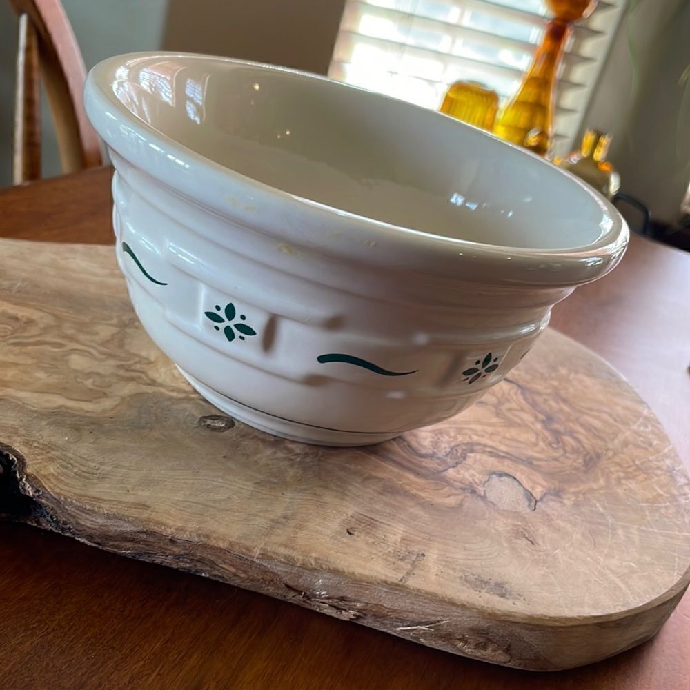 Longaberger Pottery Woven Traditions Heritage Green Mixing Bowl
